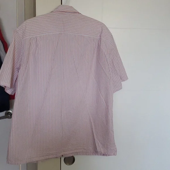 LL Bean Size L Orange Blue Seersucker Shirt - Picture 3 of 3